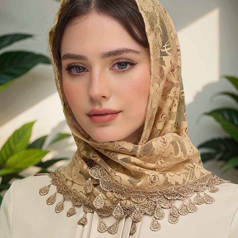 Embroidery Mantilla Veils Breathable Head Cover Vintage Tassels Lace Head Scarf Women Wedding