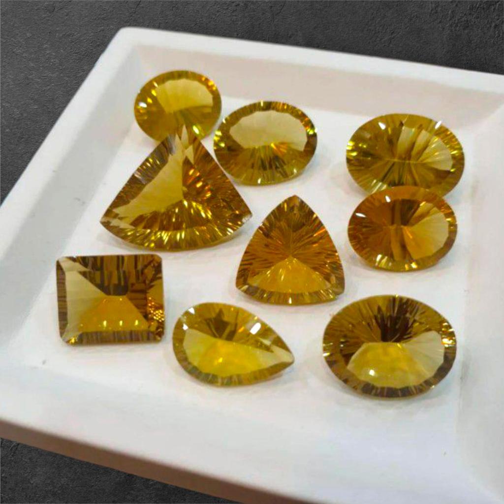 Concave Cut Natural Lemon Quartz Loose Gemstone Lot, Jewelry Making Stones.