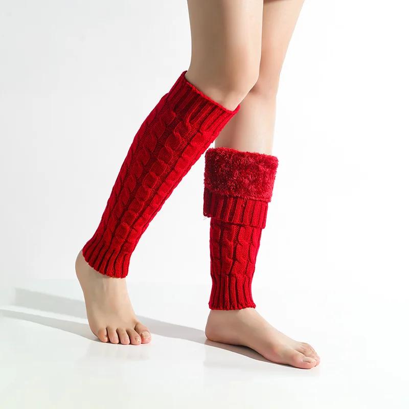 1 Pair Women Knitted Leg Warmers Winter Warm Wool Boot Covers Fleece-Lined Thicken Warm High Leg Cover Crochet Long Heap Socks