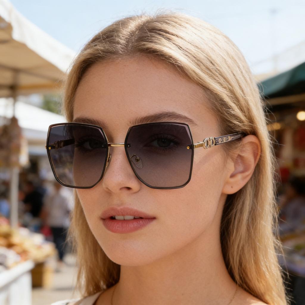 New European and American fashion square hollow polarized sunglasses women's personalized metal glasses legs sunscreen sunglasses women's
