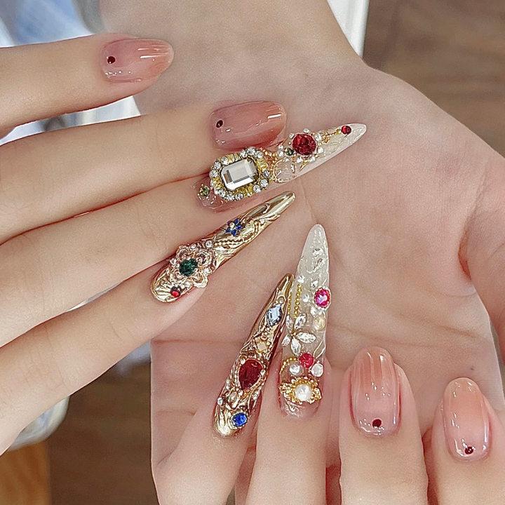 Xi Fei Hui Palace Alloy Nail Art Jewelry New Chinese-Style Explosive Flash Fertilizer Square Love Water Drop Diamond Palace Armor With Diamond
