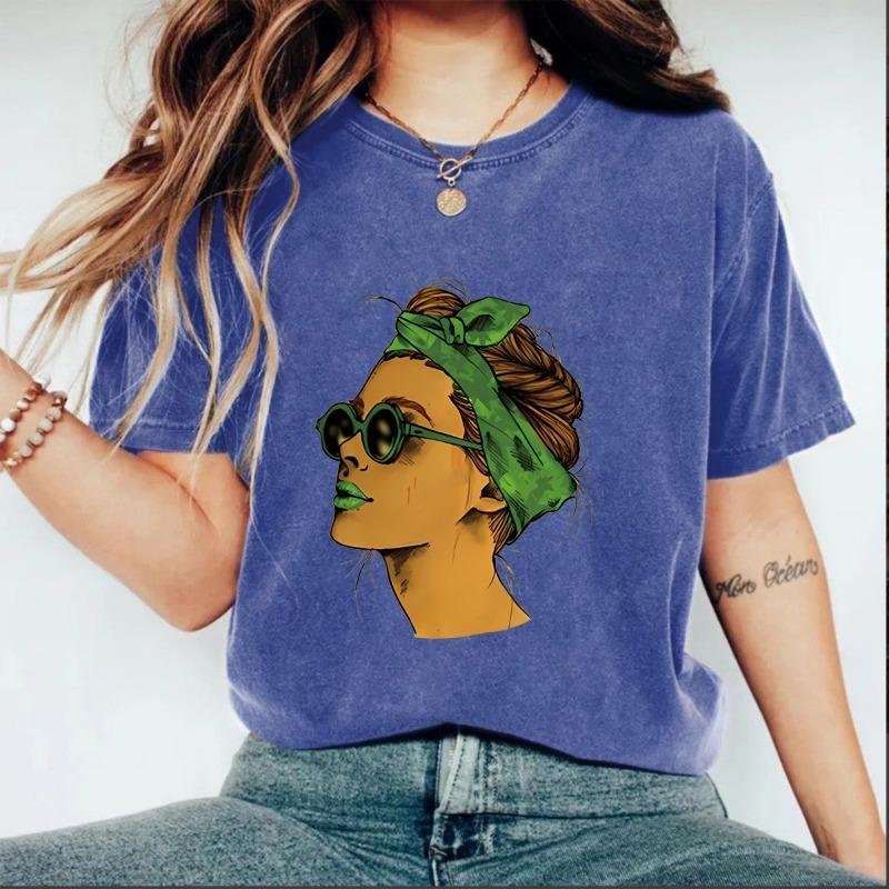 Women's Pure Cotton Washed Distressed T-shirt Men's and Women's Printed T-shirt