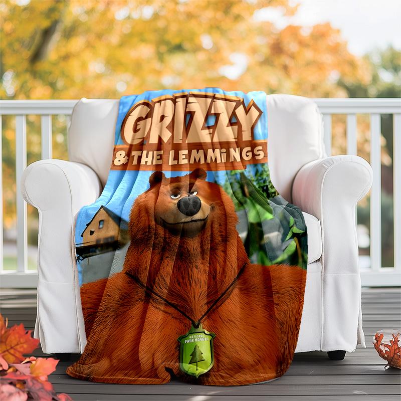 1 Stück Grizzy The Lemmings1 Thema Decke - Digitaldruck, Polyester, Gemütlich für alle Jahreszeiten, Perfekt für Draußen, Camping und Reisen