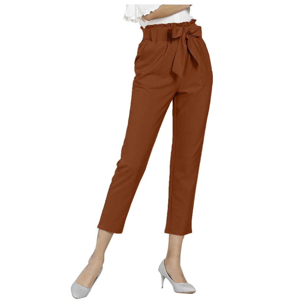 Women's Color Bow Pocket Leisure Time Elastic Waist Trouse Pants