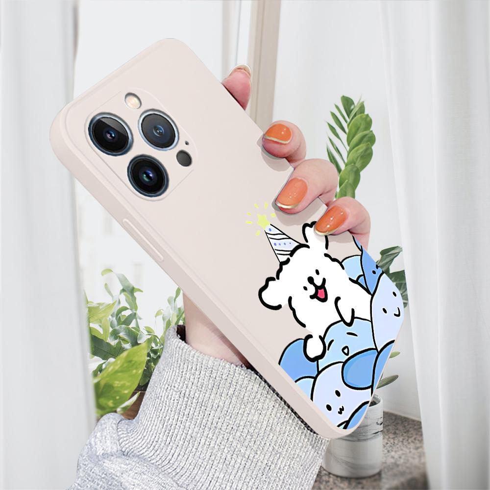 Cute Puppy In A Hat Phone Case for iPhone 15 14 13 12 11 Samsung Galaxy A12 A52 S24 S23 Xiaomi POCO Redmi Soft Square Liquid Silicone Cover Casing