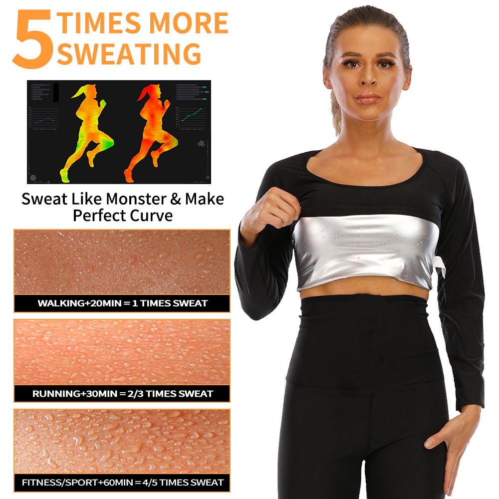 Dam Bastu Sweatdräkter Långärmad Träning Shapewear Thermo Sweat Shirt Midjeträningsjacka Body Shaper Fitness Linne Träning Sport Underkläder
