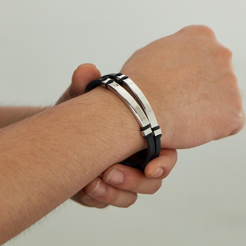 Simple Stylish Smooth Wristband With Engraved Letters Made Of Stainless Steel Double-layer Woven Leather Bracelet