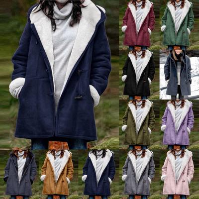 Women's Casual Fashion Loose Solid Color Hat Plus Fleece Collar Pocket Jacket Winter