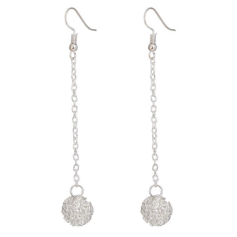 Elegante S925 Sterling Zilveren Koreaanse Ronde Kwastjes Oorbellen - Veelzijdig Lang Holle Bal Ontwerp