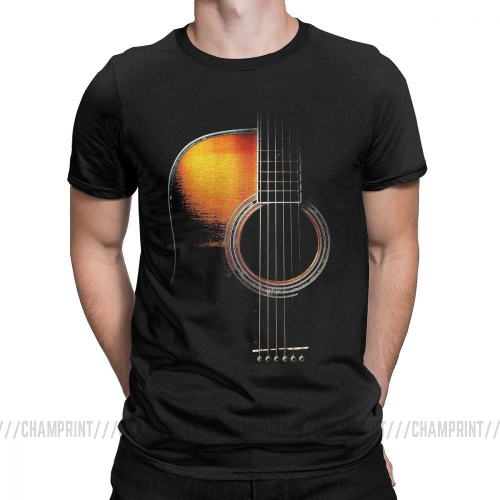 Men T Shirt Acoustic Guitar Hi Lite Music Vintage 100 Cotton Tees Short Sleeve T