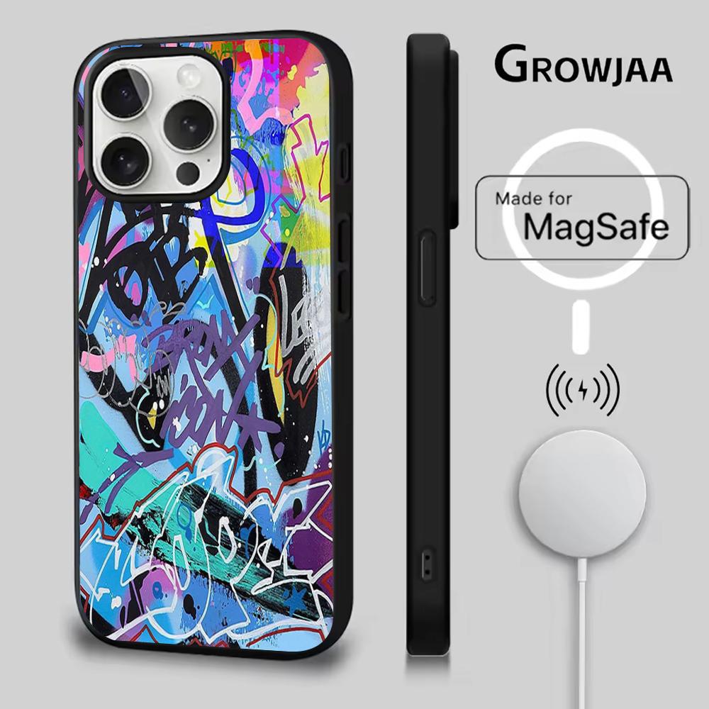

Крутой чехол для телефона с граффити-артом для iPhone 16e, 16, 15, 14, 13, 12, 11, Plus, Pro, Max, Mini, с магнитной беспроводной зарядкой Magsafe iPhone16e