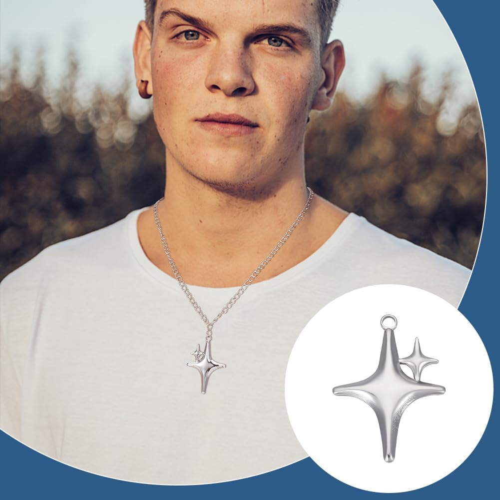 UNICRAFTALE 10 Pcs Star Charms Stainless Steel Charms Four-pointed Star Charms Star Pendant Bracelet Charms Metal Pendant Hollow Charms for DIY