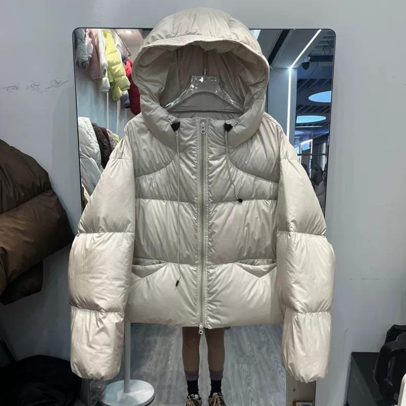 

Пуховик женский зимний укороченный с капюшоном, пушистый, утолщенный, из белого утиного пуха, куртка-хлеб, куртка Майяр S (80-60kg wearable)