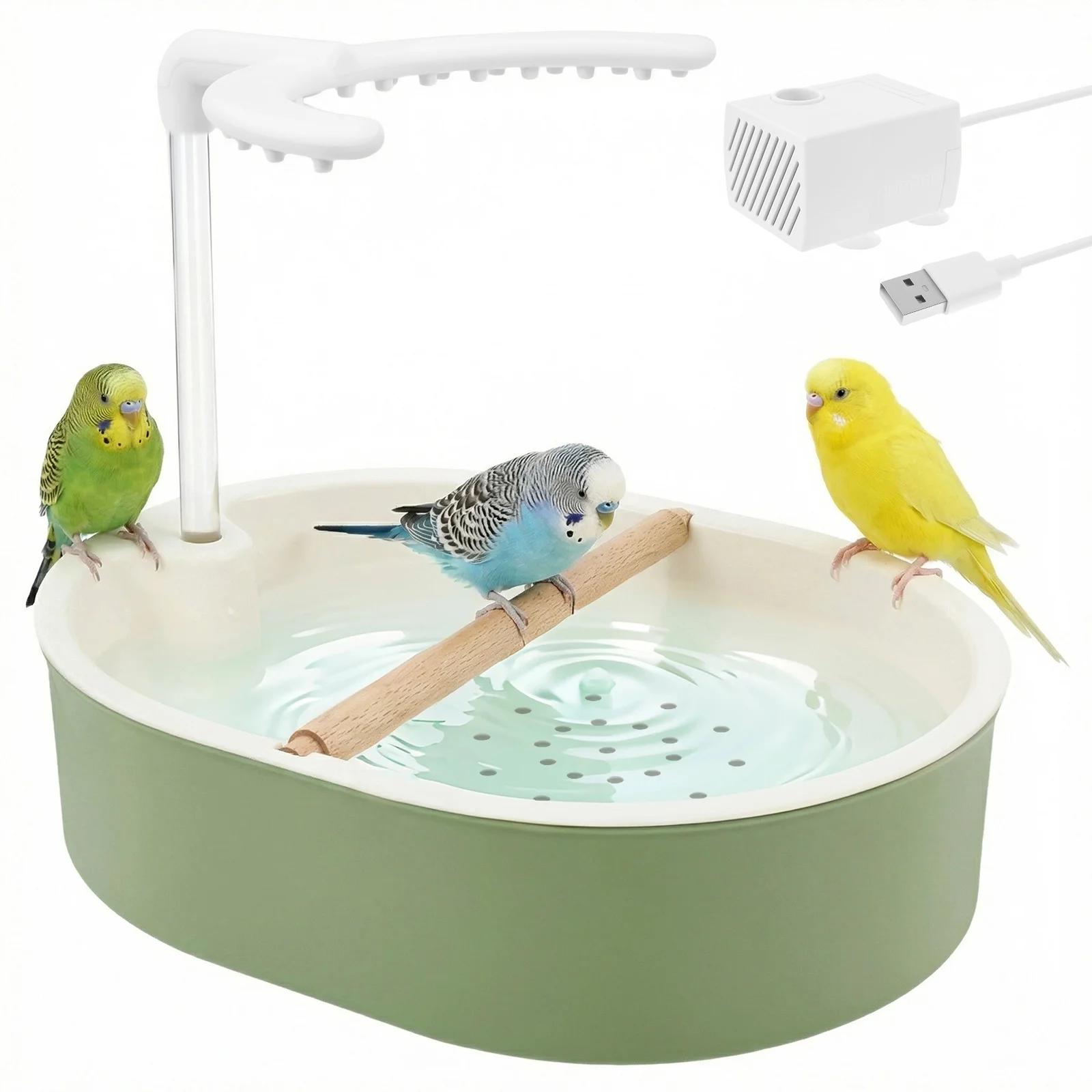 

Automatic Parrot Bird Bath Tub USB Electric Pet Circulating Water Flow Bird Bathtub Shower Fountain Pet Supplies зелений