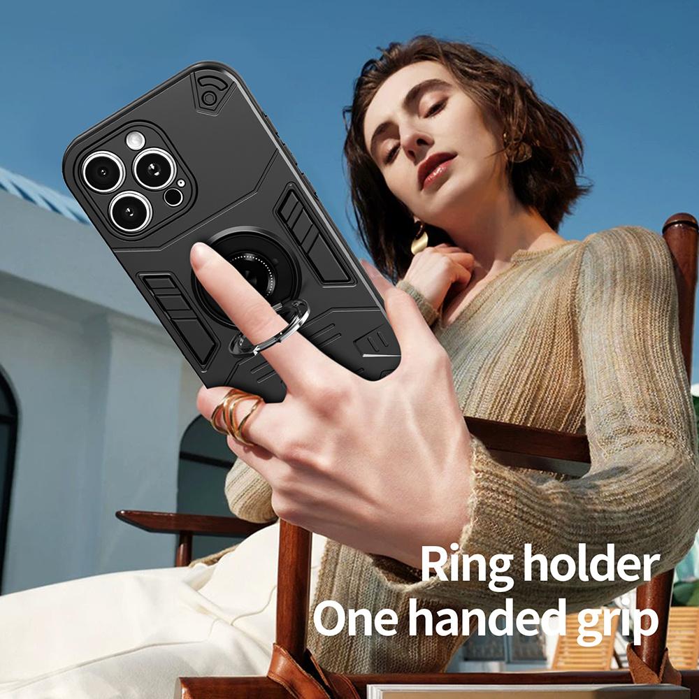 For iPhone 16 Pro Case with Ring Holder Kickstand PC + TPU Anti-Fall Phone Cover
