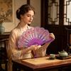 Vintage Flower Folding Fan Decorative Hand Held Fan with Plastic Ribs Portable Dance Wedding Party Fan Women Birthday Gift