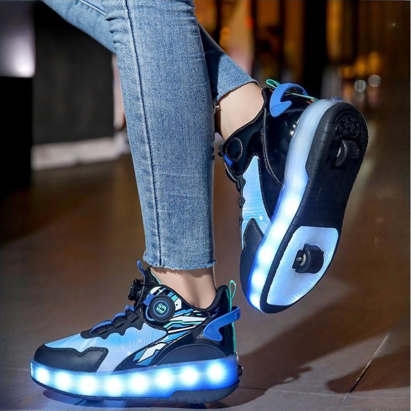 Children's Roller Skates Detachable Wheel Shoes Boys' Sports Sneaker with 2 Wheels LED Roller Skating Racing Inline Skate Shoes