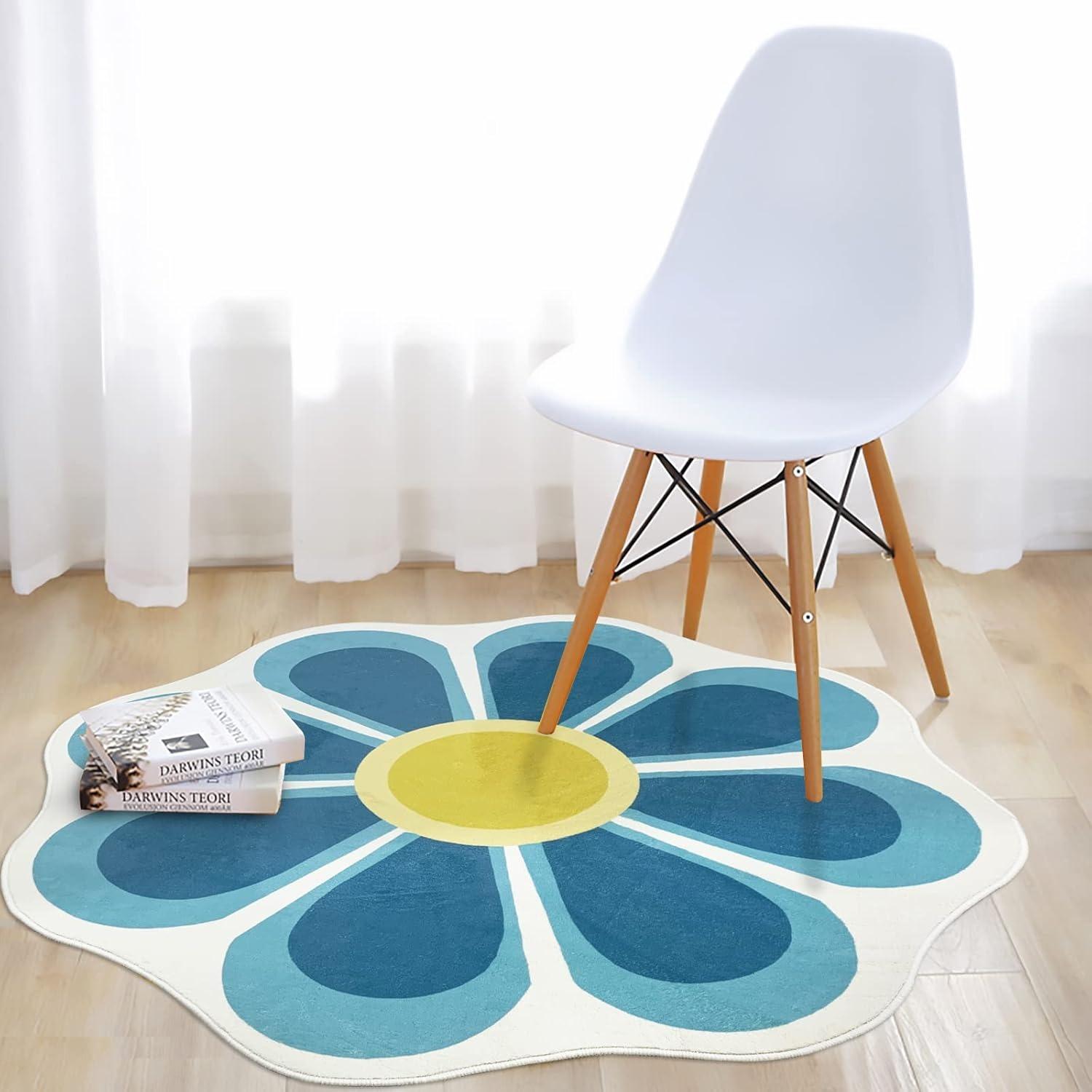 

Round Living Room Carpet Large Size Bedroom Bedside Carpets Study Chair Floor Mat Cute Flowers Home Decoration Rugs Diameter 80cm