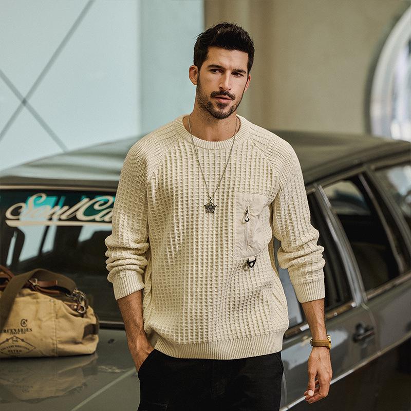 Men s American Retro Heavyweight Patchwork Knit Sweater - Autumn/Winter 2025 Collection XL (140-155 jin)