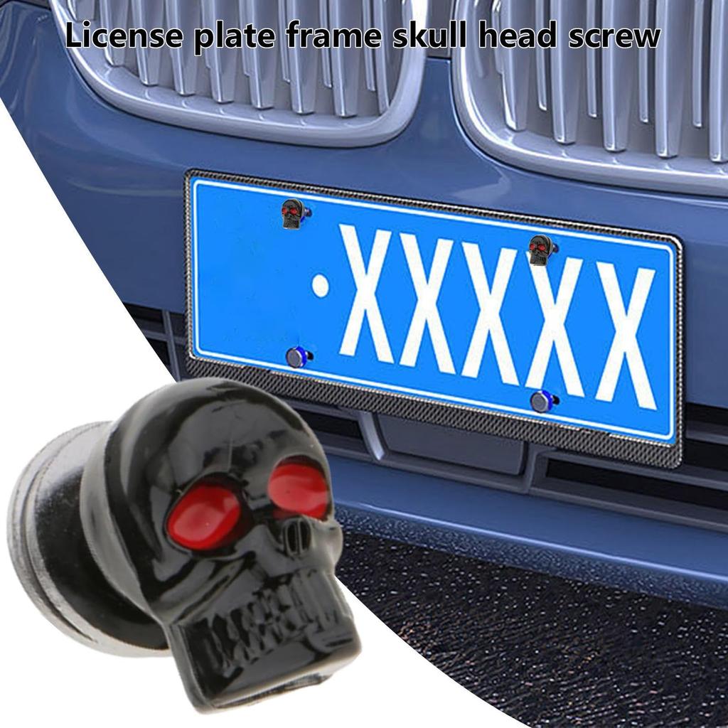 Skull License Plate Screws, Motorcycle, Electric Vehicle, Customized Modification, Universal License Plate Holder, Skull