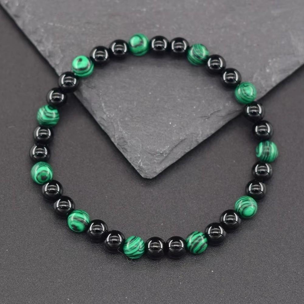 Geometric Green Malachite Stone Bracelet 6mm Black Tourmaline Beads Bracelet Meditation Jewelry