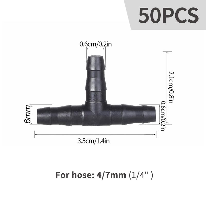 50PCS 4/7mm Hose Connector Tee Elbow Straight Connector Garden Water Pipe Joints Greenhouse Drip Irrigation System Fittings