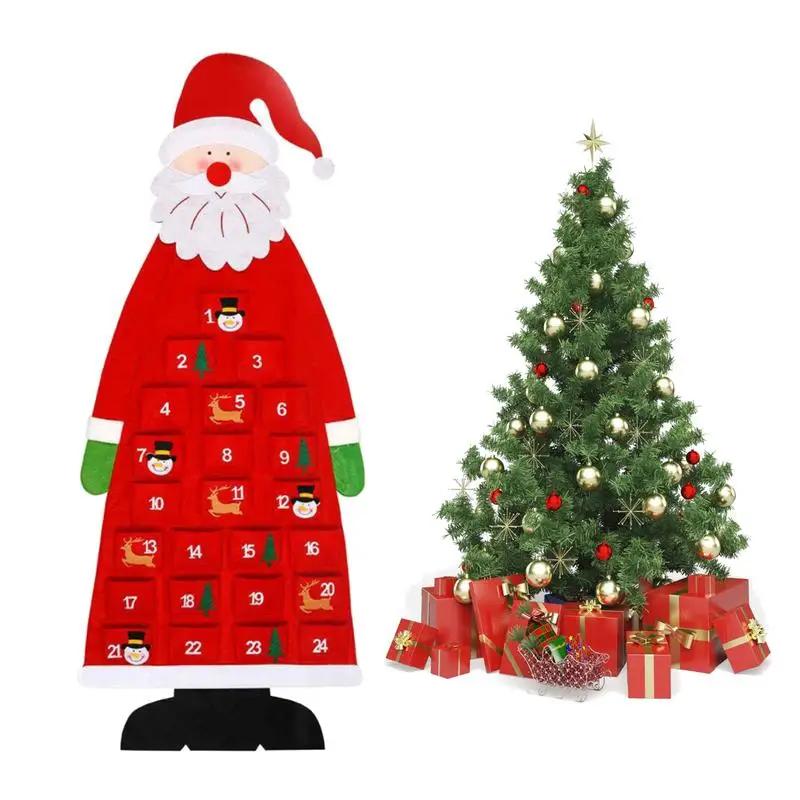 Felt Christmas Tree Calendar Hanging Decor Holiday Ornament Kids Christmas Gifts Door Wall Decoration for Home Party