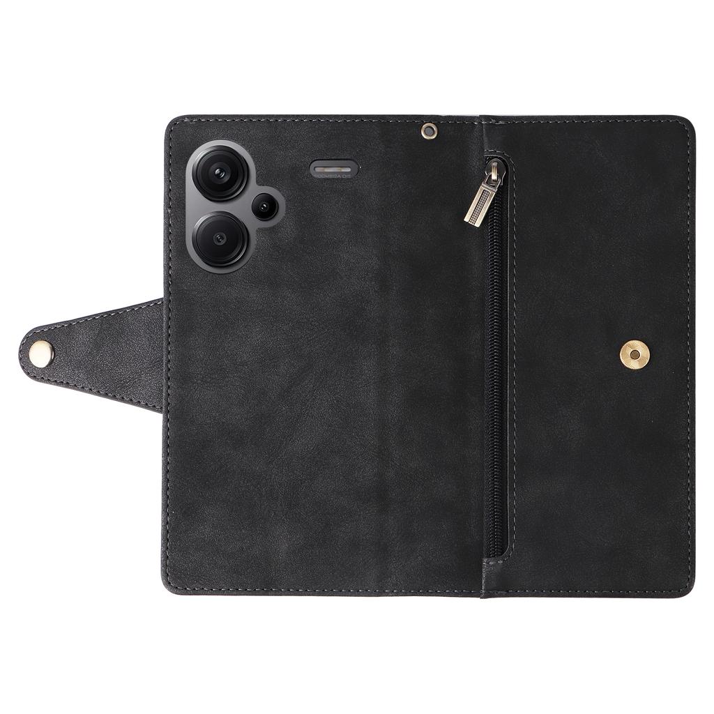 For Xiaomi Redmi Note 13 Pro+ 5G Case Rivet Decor PU Leather Wrist Strap Phone Cover