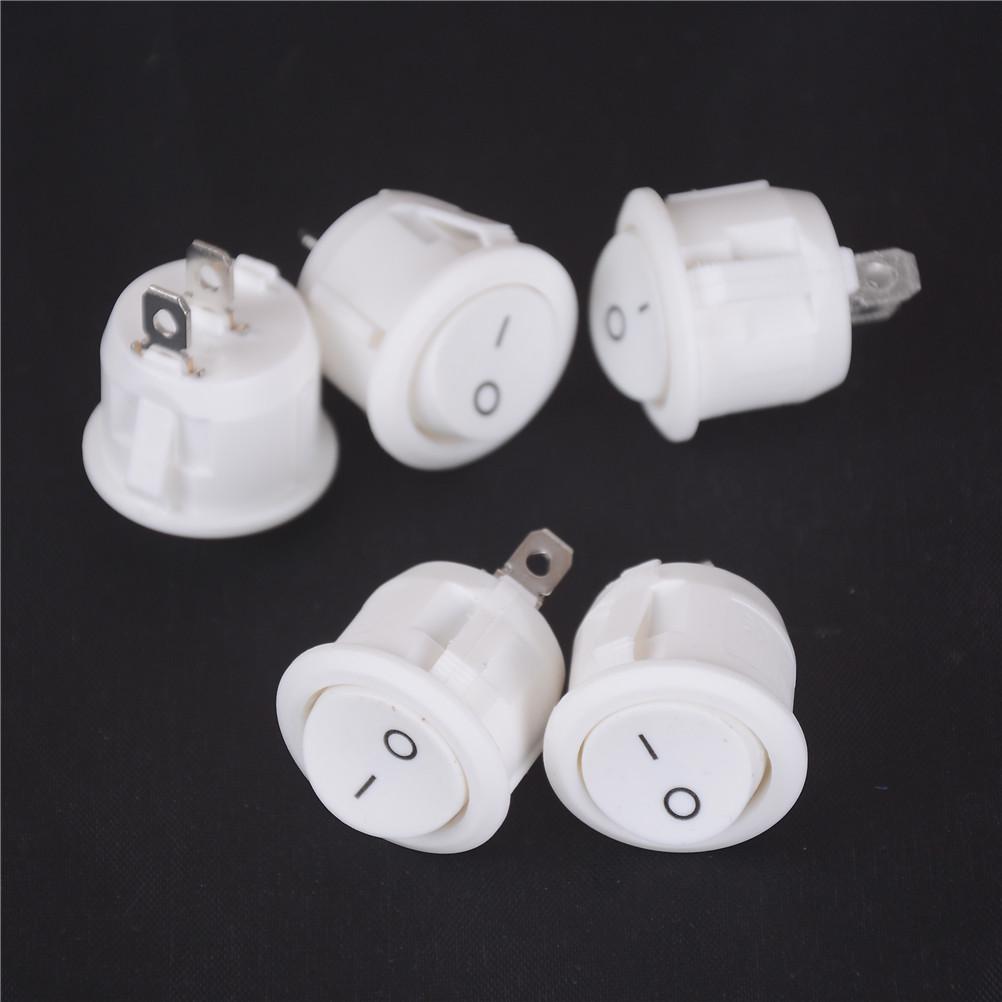 5Pcs Mini Round White 2 Pin Terminal Spst On-Off Rocker Switch Snap-In 20Mm 12V