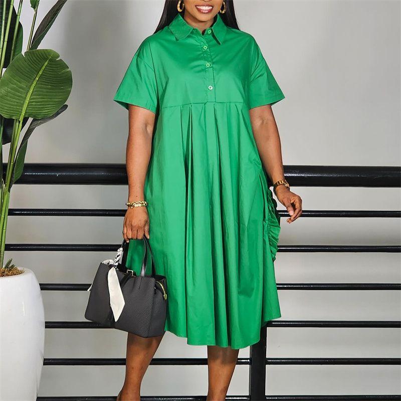 Fashion Women Dress Ladies Skit Loose Fashion Short Sleeve Solid Africa A Word Dress