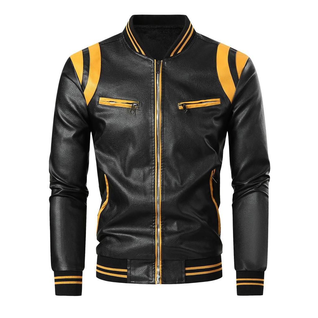 American-style PU leather jacket for men, men's jacket, American PU leather jacket, new stand-collar motorcycle apparel, versatile trendy