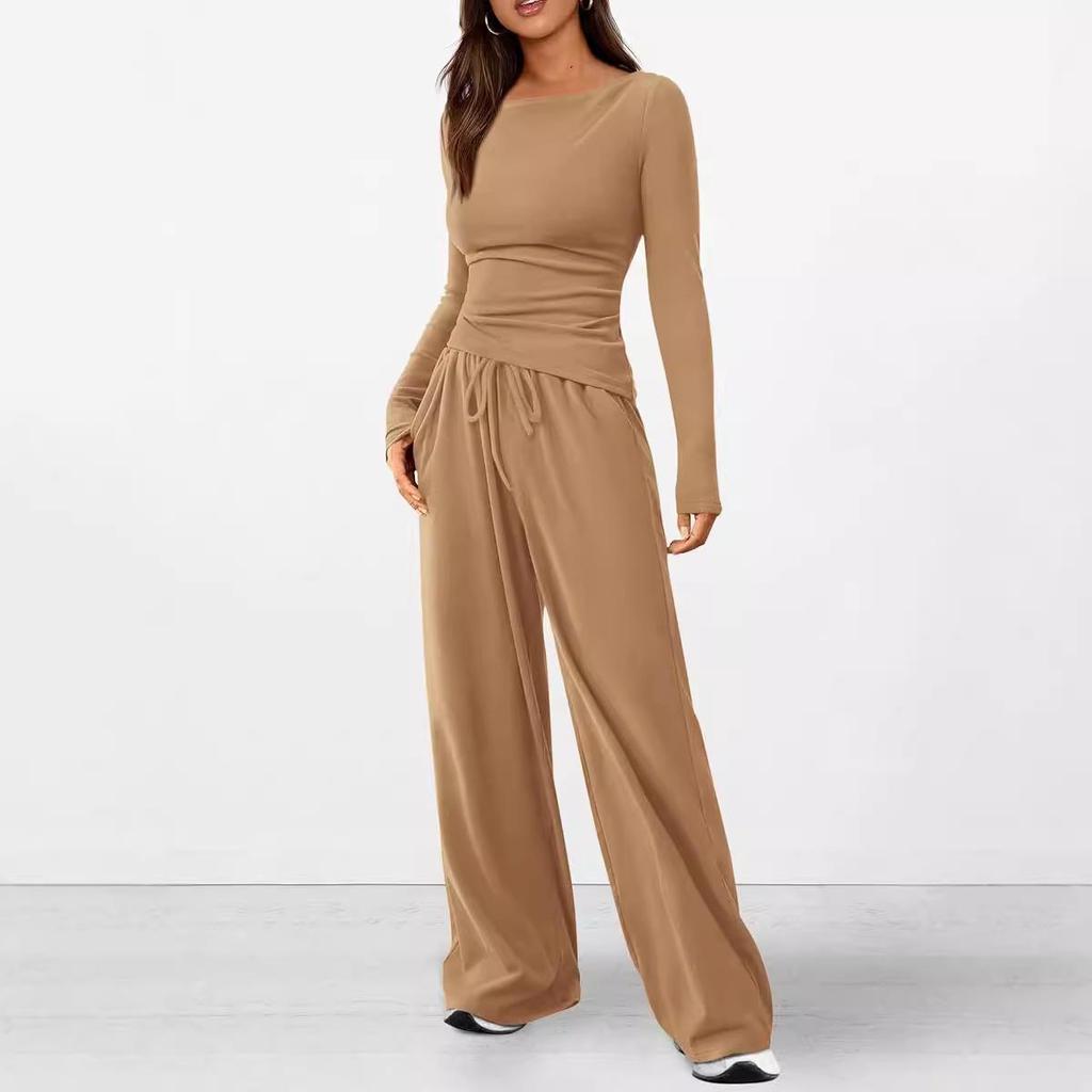 Asymmetrisches Langarm-T-Shirt & Weitbein-Hosen-Set - Herbstkollektion 2025