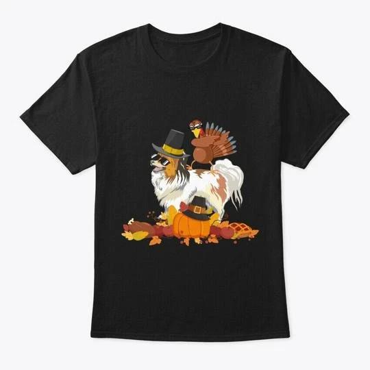 Papillon Dog Thanksgiving T shirt Made in the USA Size S to 5XL M