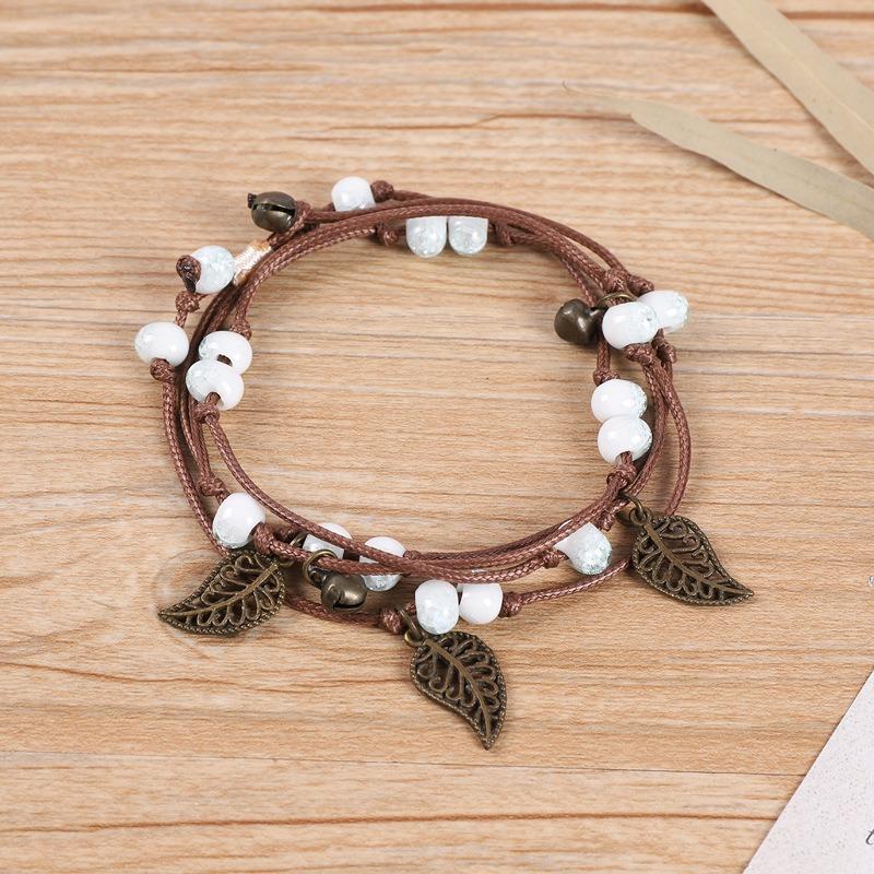 Vintage Bohemian Ceramic Bracelet Girl Sweet Bell Leaf Versatile Waist Chain Multi-circle Bracelet Jewelry