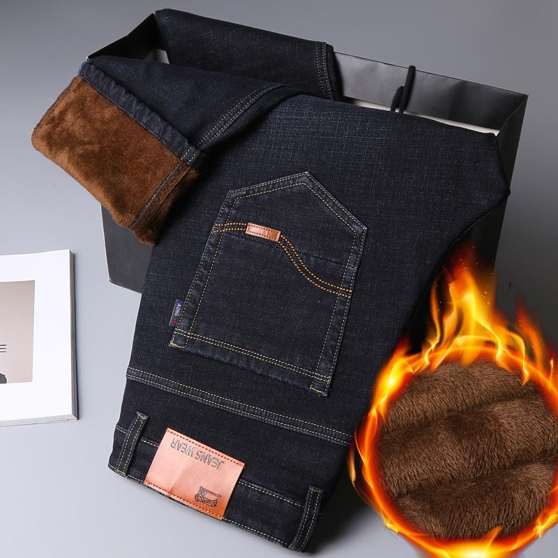 Mode gepolsterte verdickte Jeans Herrenhosen Hosen Herbst- und Wintermodelle lose hundert Trend gerade warme Herrenhosen