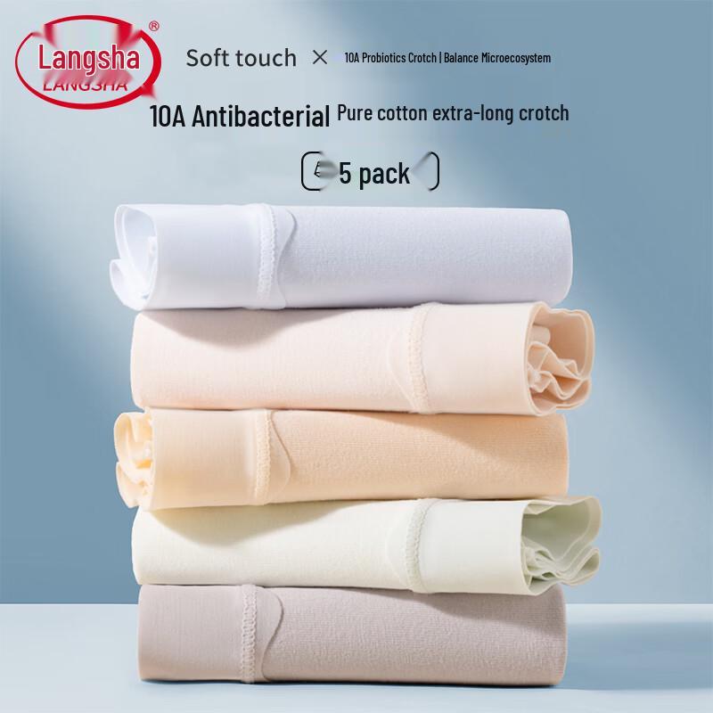 Langsha Women s Pure Cotton Seamless Mid-Waist Antibacterial Briefs (5-Pack) XL