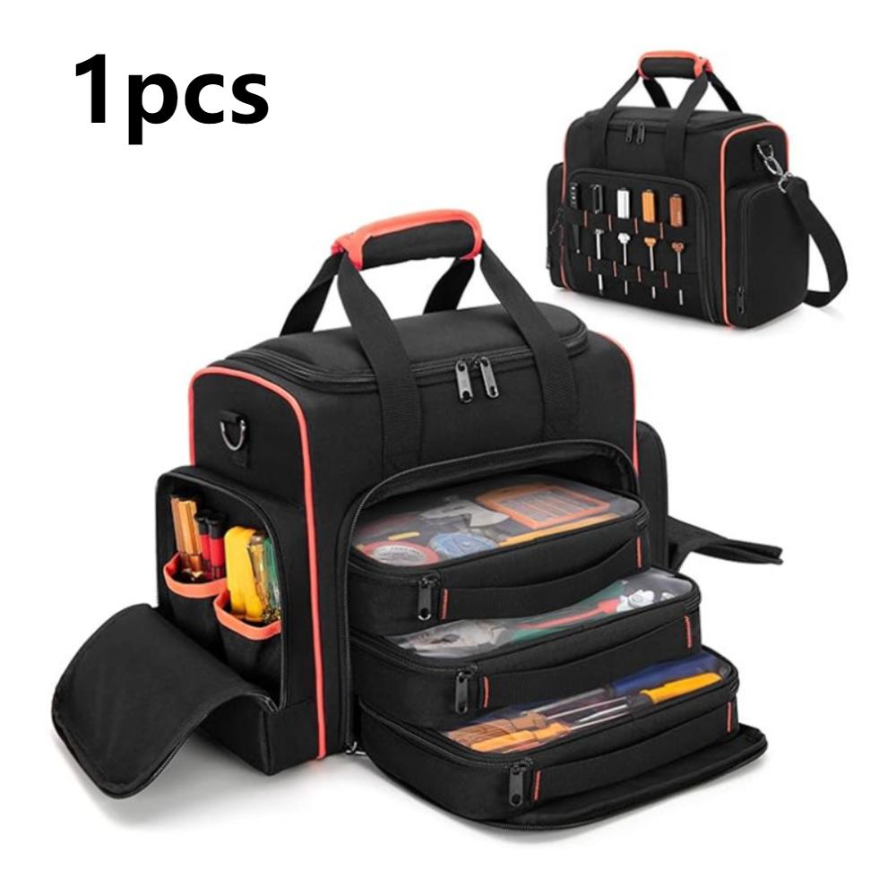 Thick Durable Oxford Electrician Tool Bag With Multi Pockets, Hand & Crossbody Carry For Wiring, Plumbing And Construction Site Hardware Tools Storage