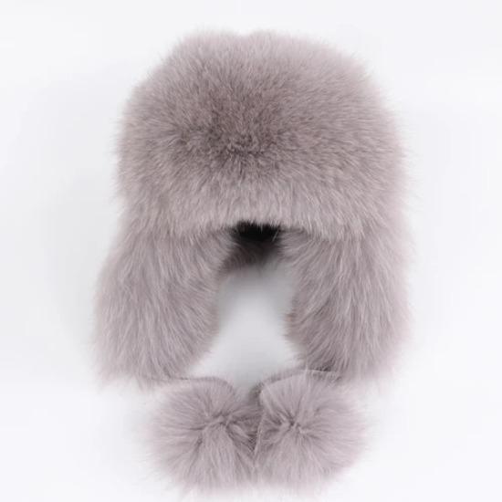 On Sale Real Fox Fur Women's Russian Ushanka Aviator Trapper Snow Skiing Hats Caps Earflap Winter Ladies Fox Fur Bomber Hat