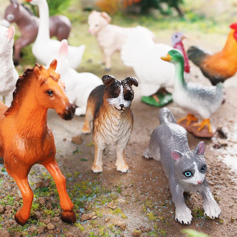 Mini Animal Model Set - Rooster, Duck, Goose, Pig, Rabbit, Dog, Horse, Sheep, Donkey, Cat, Alpaca Toys