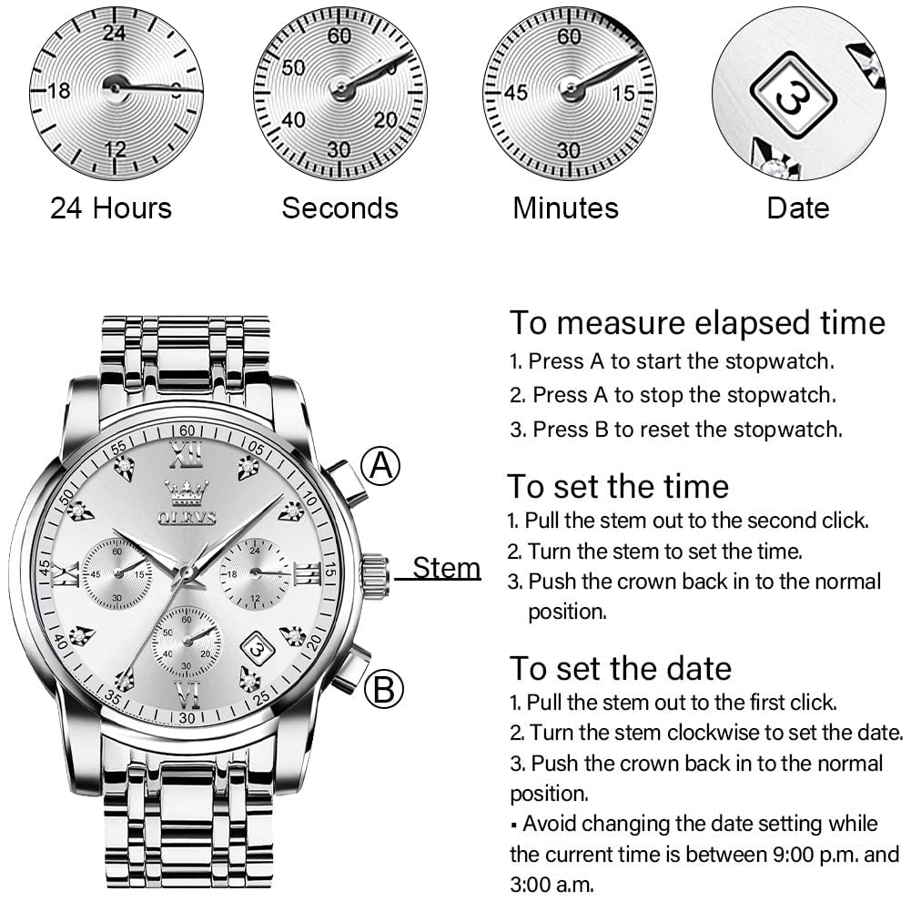 Olevs Fashionable Watches for Men Popular Arm Watches Waterproof Analog Business Adjustable Watches Quartz Sports Fashion Watches Chronograph Watches