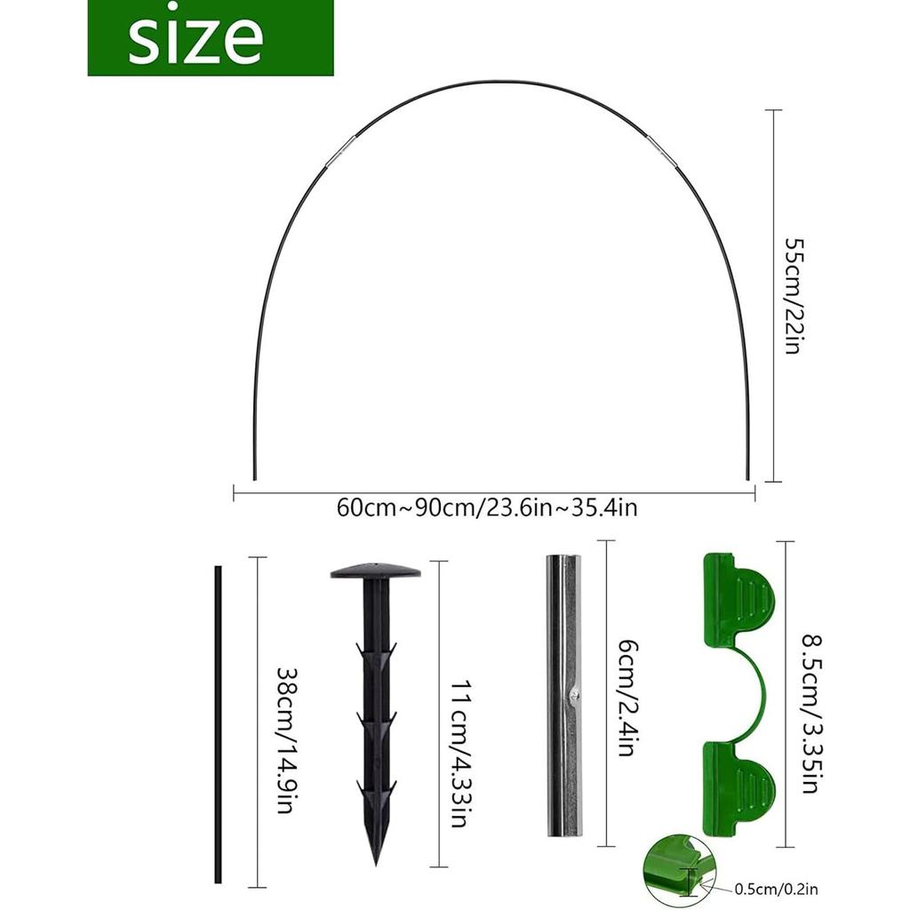 Gartenbogen-Kit mit Handschuhen & 30 Stück Heringen - Verstellbare Pflanzenstütze für Hochbeete, Gewächshaustunnel, Frostschutz - Fiberglasstangen