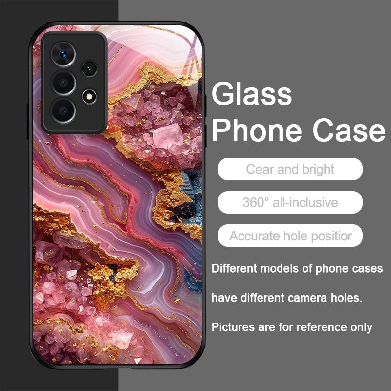Luxury Marble Gemstone Pattern Tempered Glass Phone Case for Samsung Galaxy S25 Ultra S24 S23 Plus S22 S21 S20 FE A56 Hard Cover
