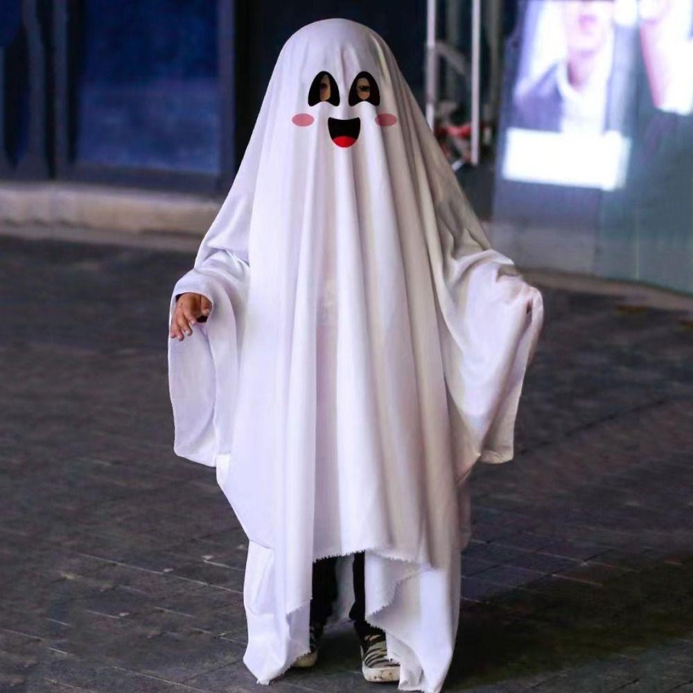 White Ghost Poncho Robe Cosplay Ghost Cosplay Costume Funny Halloween Cloak Cape  Adult