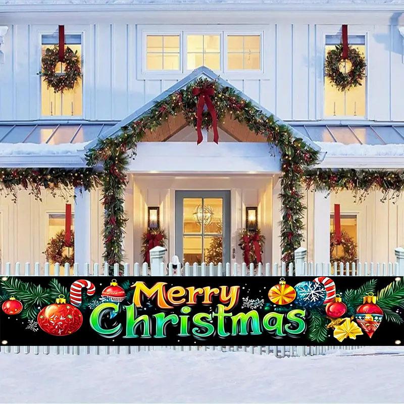 Merry Xmas Merry Christmas Decorative Banner, Outdoor Garden Fence Holiday Party Decor
