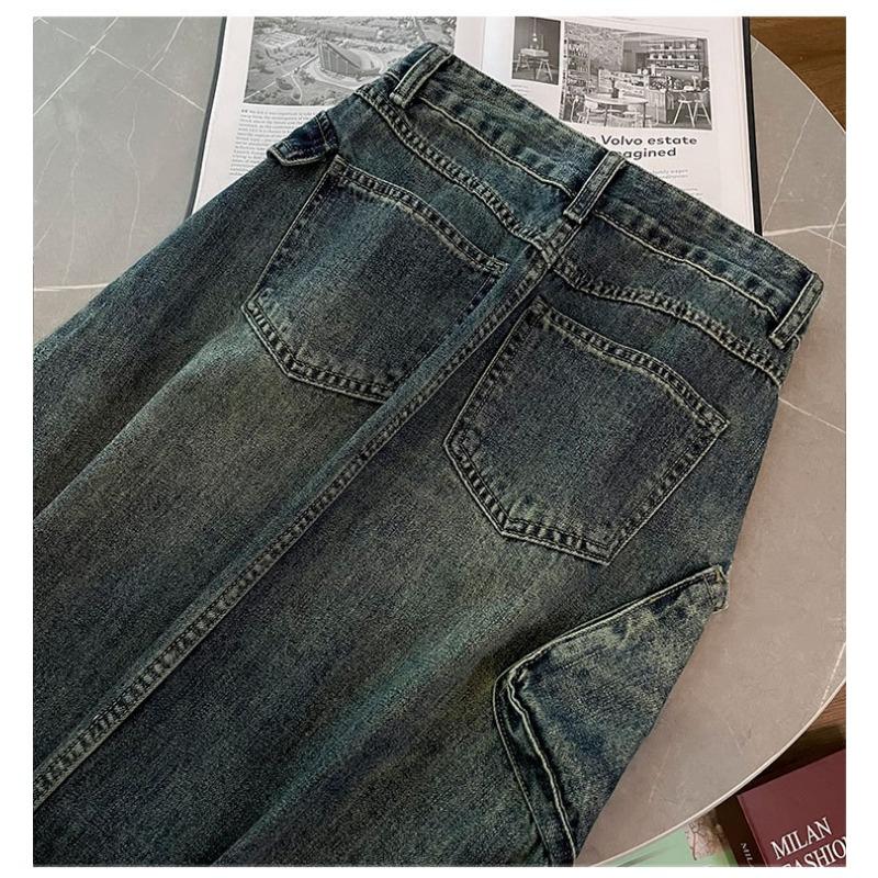 Neuer Retro-Jeansrock mit hoher Taille und Hüfte, schlankmachendem Schlitz, mittellanger Jeansrock für Damen