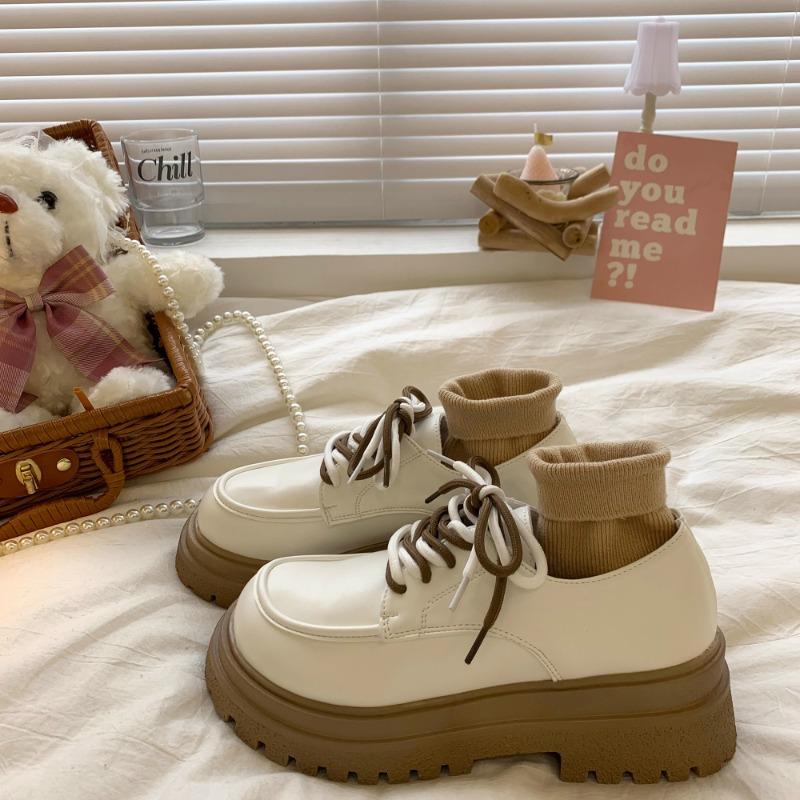 Fashion British Style Shoes Woman Flats Autumn Clogs Platform All-Match Oxfords Preppy Dress Fall Creepers Summer New Leather PU Rome Me