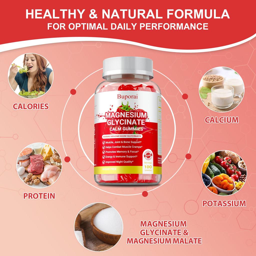 GZVH-400mg Magnesiumglycinat Gummibärchen zur Schlafunterstützung & Muskelkrampf-Linderung | Hoch absorbierende Formel mit Vitamin B6
