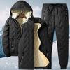 Winter Cotton-padded Coat Plus Velvet Thickened Warm Hooded Men's Cotton Trousers Casual Suit Plus Size Lamb Velvet Loose Three-piece Suit