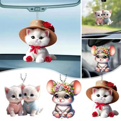 Kreslená kočka přívěsek do auta akrylová roztomilá koťátko závěsná ozdoba šňůrka rozmarná taška