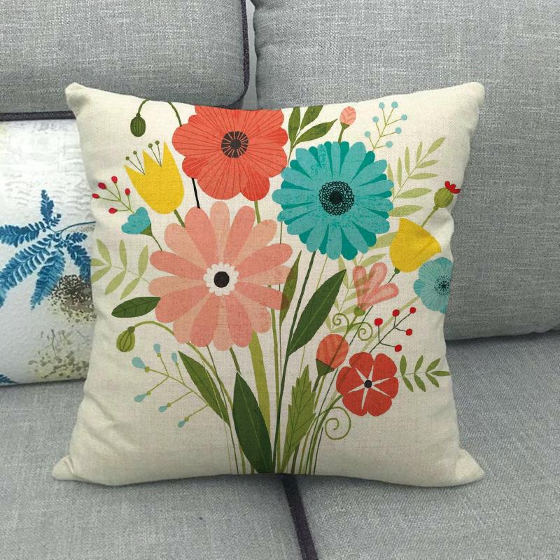 Colorful And Fresh Flower Bouquet Pattern Digital Printing Short Plush Pillow Covers For Sofa Office Cushion Cover Home Goods